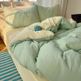 SHOPMOCHO Cotton Bedding Set 4pcs with Solid Bed Sheet Duvet Cover Pillowcases Single Couple Bedsheet King Queen Double Twin Size