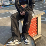 SHOPMOCHO Cross Embroidery Y2k Jeans Mens Straight Denim Pants Casual Vintage Jeans Versatile Fashion Streetwear Spring High Street Pants