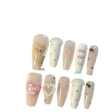 Shopmocho Summer Fresh Bear Cloud Bow Handmade Wear Nails Pearl Love Cute Nail Art Sweet Cartoon Removable Fake Nails