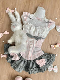 SHOPMOCHO Summer Sweet Preppy Style 2 Piece Sets Women Y2k Kawaii Lolita Design Tops + High Waist Chic Skirt Female Princess Retro Outfits
