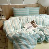 SHOPMOCHO 1pc Korean Cotton Pink Stripes Duvet Cover 150x200 Size Girl's Room housse de couette Skin friendly Breathable Comforter Sets