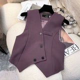 Shopmocho Simple Sleeveless Suit Vest Casual Wide Leg Pants Two-piece Set for Women 2025 New Elegant Suit Set