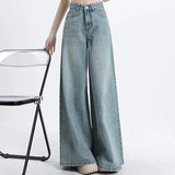 Shopmocho Women High Waist Korean Slacks Wide Leg Jeans Girls Punk 90s Vintage Denim Straight Leg Pants Female Light Blue Baggy Trousers