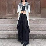 Shopmocho Gothic Harajuku Y2k Skirt Pants Japanese Irregular Stitching Samurai Hakama Genderless Streetwear Campus Valentines Pants Unisex
