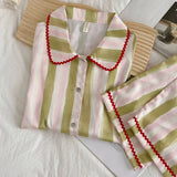 Shopmocho 2025 New Japanese Sleepwear Women's Summer Pajamas Long Sleeve Pajamas Set Ladies Satin Cute Home Clothes Two Piece Set