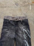 SHOPMOCHO Leopard print hem jeans 2000s American casual jeans high waist straight wide leg jeans Harajuku retro women's clothing