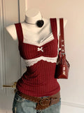 SHOPMOCHO Y2K summer fashion new patchwork lace bow decoration pure desire vest, versatile top for wearing outside