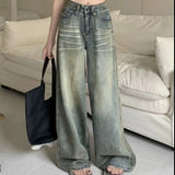 Shopmocho Vintage Wide-Leg Jeans Women's Loose-Fit High-Waisted Slimming Casual Straight-Leg Long Pants Trendy On The Ground