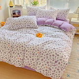 SHOPMOCHO American Pastoral Floral Printed Bedding Set Soft Skin-Friendly Double King Size Duvet Cover Set with Flat Sheet and Pillowcases