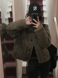 SHOPMOCHO American Fashion Loose Short Lamb Wool Jacket Fashion High Street Lambswool Jacket Winter Coat Women Jackets for Women