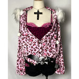 SHOPMOCHO Y2k new kawaii pink leopard print plush warm women zipper sweatshirt high street Harajuku cute casual zipper hoodie