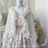SHOPMOCHO Lolita Sweet Women Shirts Lace Mesh Harajuku Blouse Y2K Aesthetic Long Sleeve Preppy Style Female Cardigan Japanese Ruffles Tops