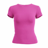 SHOPMOCHO-Woman Clothing Short Sleeve T-shirt Slim Fit Tops Female O-Neck Knitted Sheath Tee Shirt Street Wear Sex Sporty 2025 Y2K New2410
