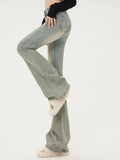 Shopmocho Ins Women Korean High Waist Flared Jeans Female High Street Boot Cut Pants Lady Y2k 2000s Yellow Denim Bell Bottom Trousers