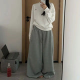 SHOPMOCHO Y2K College American Hip-hop Goth Print Drawstring Wide Leg Sweatpants Loose 90s High Street Sports Trousers Floor Length Pants