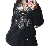 SHOPMOCHO Mens Black Zip Hoodie Skull Print Dark Style Cotton Streetwear Jacket Casual Long Sleeve Pullover Hooded Sweatshirt Graphic
