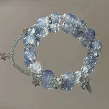 SHOPMOCHO Niche Design Star Chain Tassel Bracelet for Women Fantasy Blue Crystal Beads Elastic Rope Bracelet Best Friend Jewelry Gifts