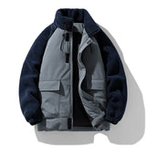 SHOPMOCHO New Winter Men's Jacket for Men Color Block Lamb Wool Thick Cotton Warm Hooded Loose Zipper Casual Men's Clothing Coats Parkas