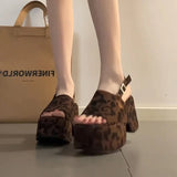 SHOPMOCHO Summer Fashion Leopard Print Open Toe Sandals Women Punk Style Platform Wedges Heels Party Shoes