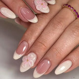 Shopmocho Pink Yellow Halo Dyeing Flower Water Ripple Summer False Nails Leopard Long Pointed Fake Nails Art Press on Nails Charm Manicure