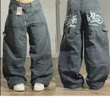 SHOPMOCHO 2026 American New Fashion Star Pattern Embroidery Old Jeans Women Y2K Gothic Hip-hop Casual Joker Straight Wide-leg Trousers