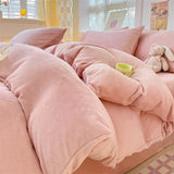 SHOPMOCHO Simple Milk Fleece Warm Autumn Winter Duvet Cover Set 220x240 Soft Fluffy Queen Bedding Set Plush Warmth Blanket Cover Sets Cozy