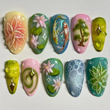 SHOPMOCHO 24pcs Golden Lines Patterns False Nails Dark Purple Blush French Fake Nails for Spice Girls Sweet Cool Almond Ins Nails Press On