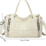 SHOPMOCHO 2026 New Fashion Retro Style Metal Rivet Tote Bag Women's Handbag Large Capacity Motorcycle Bag Detachable Shoulder Strap