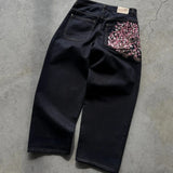 SHOPMOCHO Y2K Baggy jeans Cherry Blossom Selvedge Embroidery Denim Pants men women denim fabric American Hiphop Streetwear Wide Leg Jeans