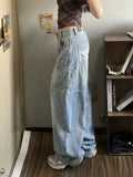 SHOPMOCHO Letter Printing Women Wide Leg Jeans Y2K High Waist Streetwear Baggy Denim Trousers Bf American Hip Hop Grunge Jeans New