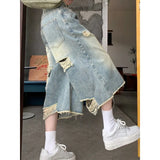 Shopmocho Summer New Oversized Wide Leg Design High Street Y2k Ripped Edge Jeans for Women Hip Hop Loose Fitting Spicy Girl Cropped Pants