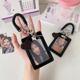 SHOPMOCHO Y2k Black Photocard Holder Keychain Kpop Idol Photo Protector Sleeve Student Id Card Storage Case Student Stationery Supplies