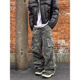 SHOPMOCHO Retro Washed Camouflage Workwear Casual Pants Men Women Slim Fit Straight Leg Micro Flared Wide Leg Long Trousers