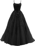 Shopmocho Tulle Spaghetti Straps Prom Dresses Long Lace Appliques Ball Gowns for Women