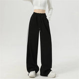 SHOPMOCHO Women Stripe Chic Straight Pant Autumn Spring Retro Sports Sweatpants High Waist Color Blocked Trouseres Lady Casual Streetwear