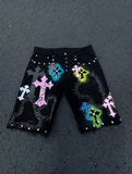 SHOPMOCHO Fashion Retro Streetwear Y2K Men Jeans Popular Patch Gothic Punk Style Shorts Embroidered Willow Nail Design Loose Casual Jeans