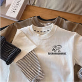 SHOPMOCHO 2025 Spring and Autumn Children's Long Sleeve Tees Fake Two Piece Girl's Sweatershirt 1-7Y Boys Casual Loose Pullover Dino Tops