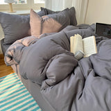 SHOPMOCHO Cotton Bedding Set 4pcs with Solid Bed Sheet Duvet Cover Pillowcases Single Couple Bedsheet King Queen Double Twin Size
