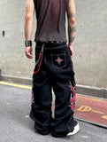 Shopmocho Y2K Fashion Street Jeans Harajuku Hip Hop Retro Loose Red Stripe Printing Baggy Jeans Denim Pants Men Women Gothic Wide Trousers