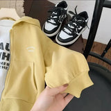 SHOPMOCHO High Quality Children's Composite Cotton Set 2026 Spring Autumn New Korean Girl Boys Letter Baby Casual Hooded Sports 2pcs Set