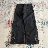 SHOPMOCHO Y2K Blossom Baggy Jeans Trendy Floral Embroidery Streamlined Seams Unisex Streetwear Retro Harajuku Style Oversized Fit Pants