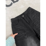 SHOPMOCHO Mens Shorts Denim Shorts American High Street Loose Straight Leg Distressed Seven Tenths Casual Summer Wear