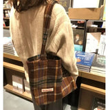 Shopmocho Women Bag Korean Vintage Square Plaid Zipper SOFT Shoulder Bag Handbag Purse Preppy Style Girls Bag