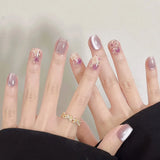 Shopmocho 24Pcs Pink Cat Blue Love Cute Short Ballet Press on False Nails Sweet French Cat Eye Bow Star Designs Style Detachable Nails Set