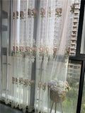 SHOPMOCHO American Luxury Peony Embroidery Tulle Curtain For Living Room European Elegant Flower Embroidery Sheer Voile Drapes For Bedroom