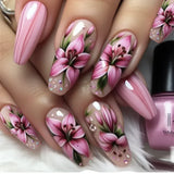 Shopmocho 24Pcs Brown Long Coffin False Nails Glitter Ballet Wearable with French Design Fake nails Full Press on Nail Ins Nail Tips Art