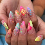 SHOPMOCHO 24Pcs Peach Blossom Press on Nails Cat's Eye Nude Glitter False Nail for Women&Girl Spring and Summer Detachable Wearable Nail