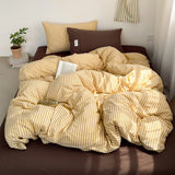 SHOPMOCHO Japanese Style 100% Cotton Bedding Set King Queen Size Minimalist Striped Duvet Cover Set Comforter Cover Bed Sheet Pillow Cases