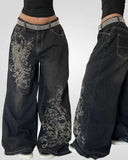 SHOPMOCHO Y2K Gothic Cross Print Loose Jeans Street Hip-hop Retro Men's and Women's Casual Oversized Multifunctional Fashionable Jeans
