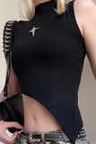 Shopmocho Y2K Crop Knit Top e-girl Women Sleeveless Asymmetrical Hem High Neck Stretchy Fitted Sweater Vest Summer 90s Outfit